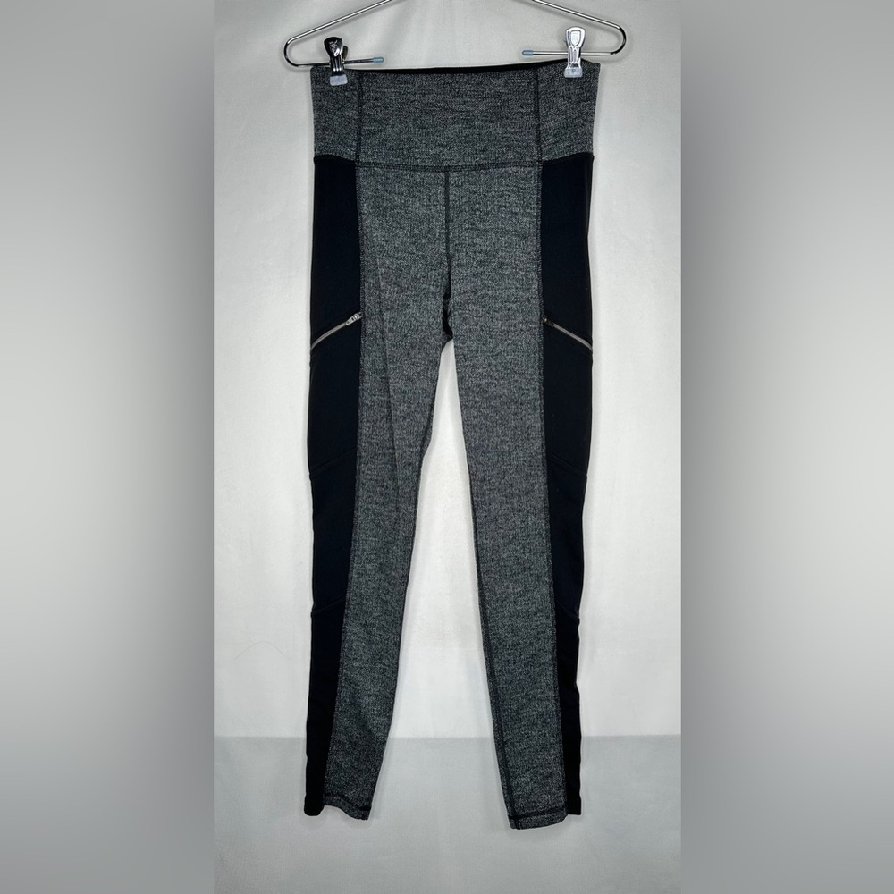 Athleta Black Herringbone‎ Metro Luxe Drifter Leggings Zipper Pockets Yoga Sz S